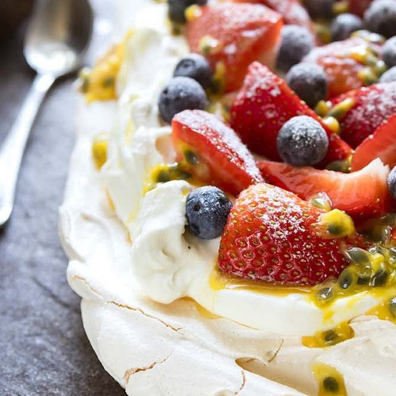 Pavlova with Passionfruit Liqueur Coulis