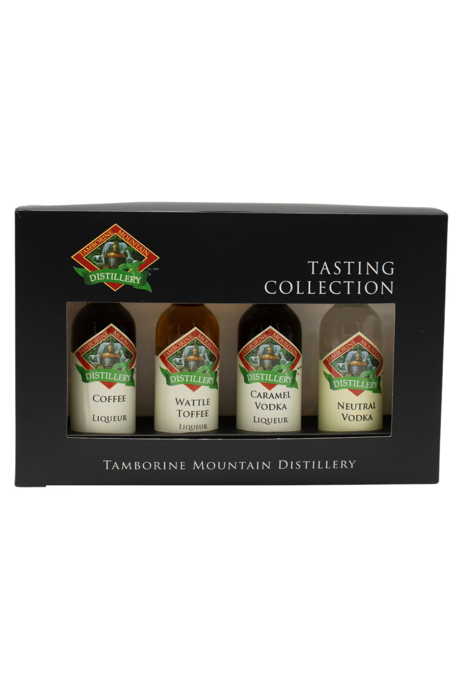 Tamborine Mountain Distillery 4 x 55ml Espresso Martini pack gift box, closed, with branding and design visible.