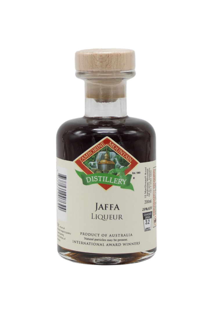 200ml handcrafted bottle of Tamborine Mountain Distillery’s Jaffa Liqueur, in clear glass with small artisan label