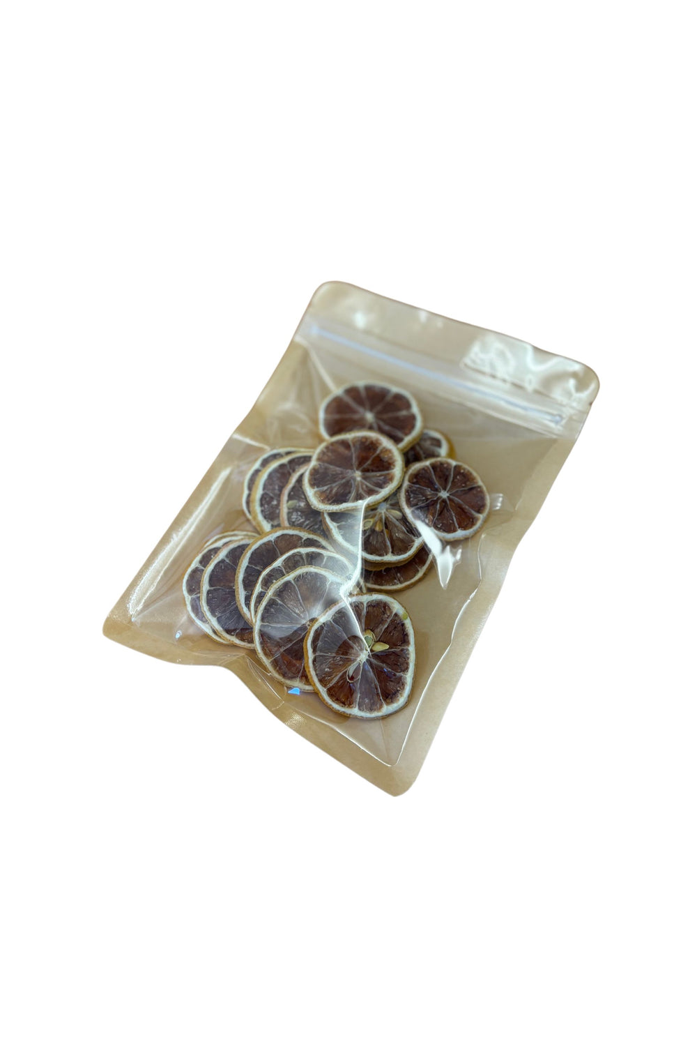 30g pack of Tamborine Mountain Distillery citrus fruit garnishes in a craft bag with a window, showcasing dried lemon slices.