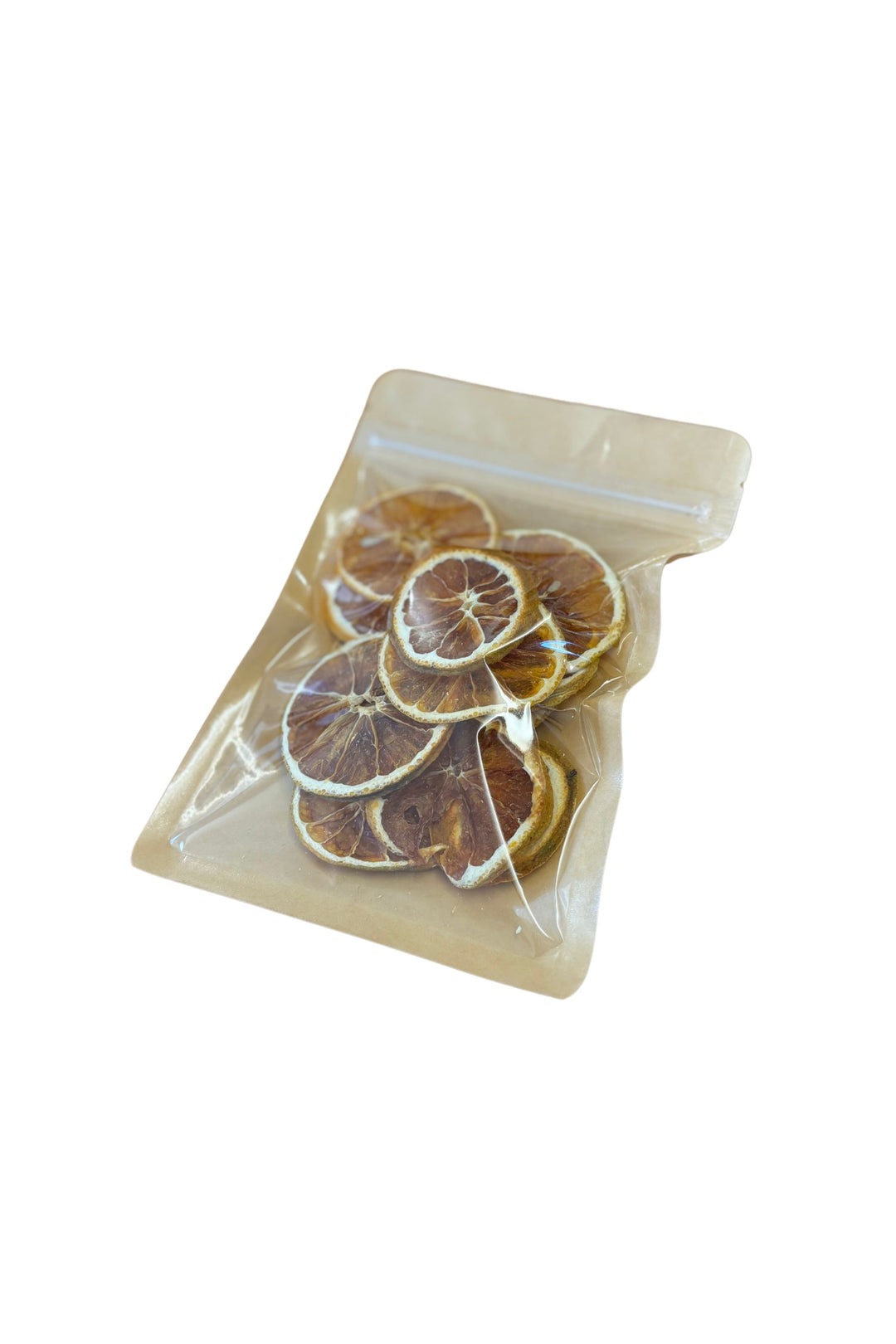 30g pack of Tamborine Mountain Distillery citrus fruit garnishes in a craft bag with a window, showcasing dried Orange slices.