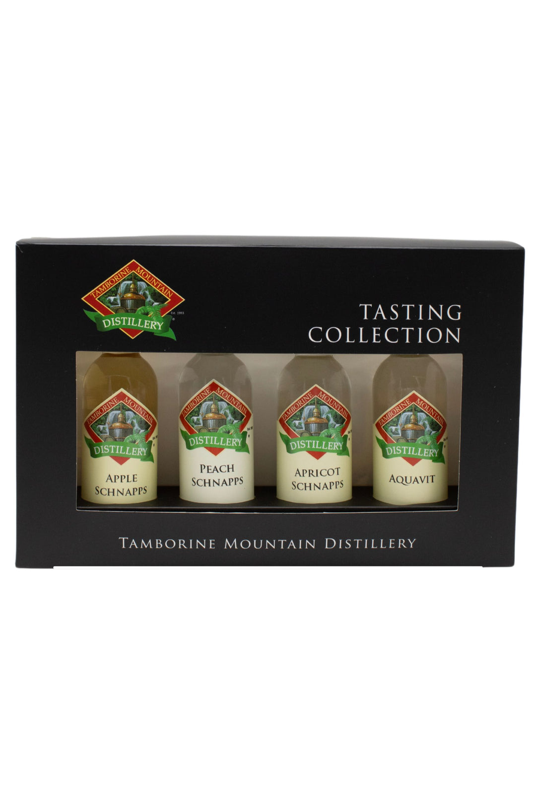 Tamborine Mountain Distillery 4 x 55ml Schnapps pack gift box, closed, with branding and design visible.