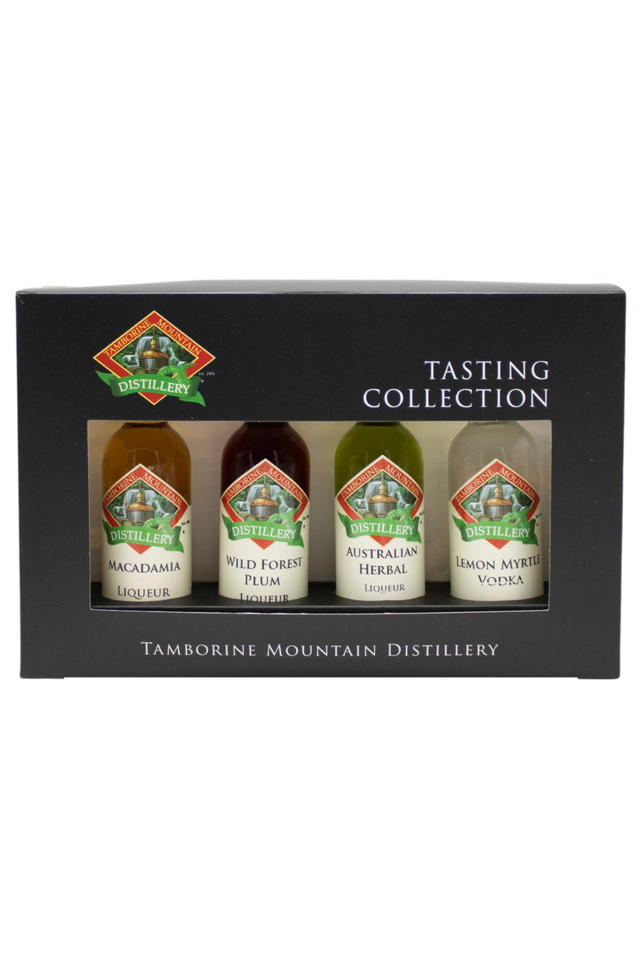 Tamborine Mountain Distillery 4 x 55ml Taste of Australia pack for him gift box, closed, with branding and design visible.