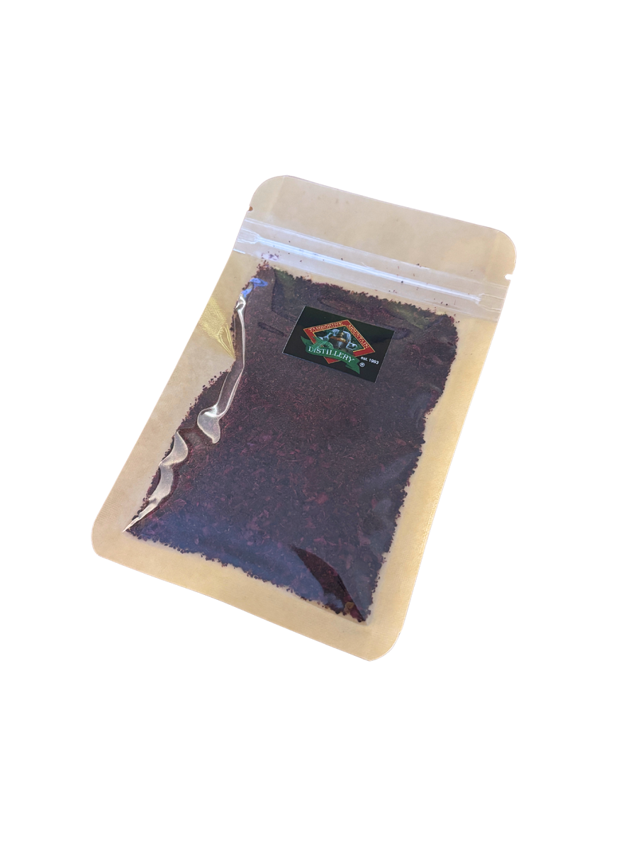 15g bag of Davidson Plum Cocktail Rimming Powder with instructions and branding from Tamborine Mountain Distillery.