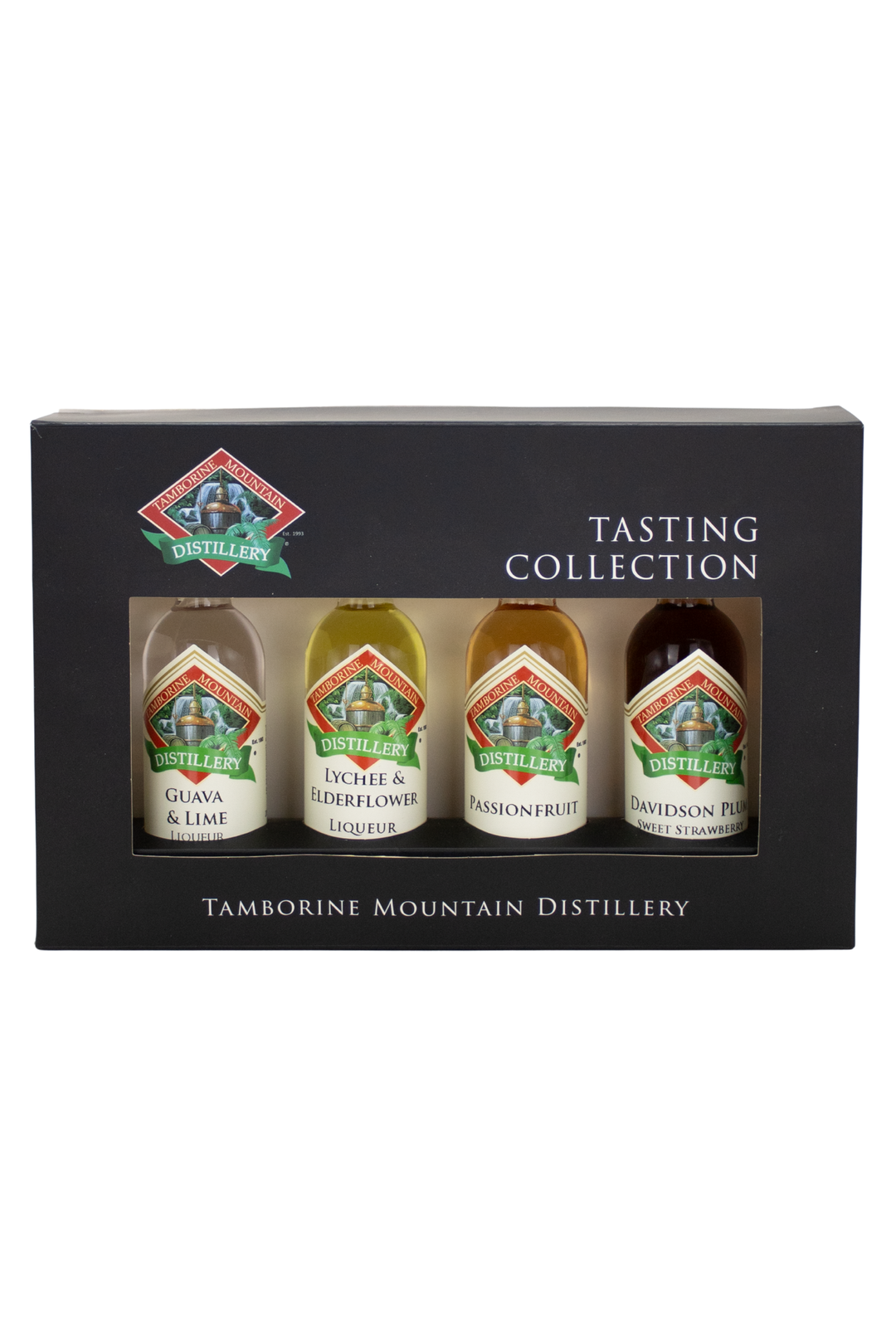 Tamborine Mountain Distillery 4 x 55ml Spritzer pack gift box, closed, with branding and design visible.