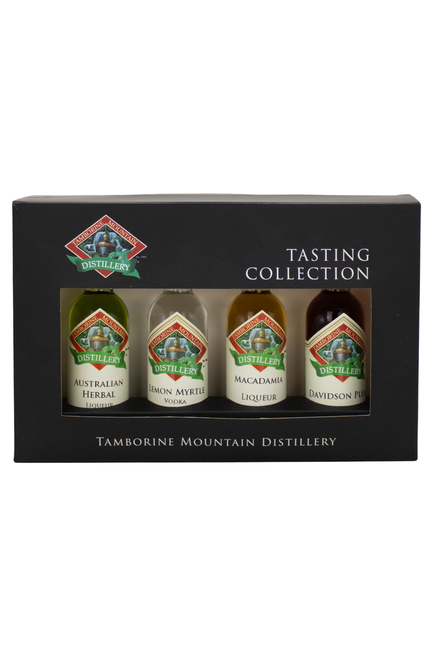 Tamborine Mountain Distillery 4 x 55ml Taste of Australia pack for him gift box, closed, with branding and design visible.